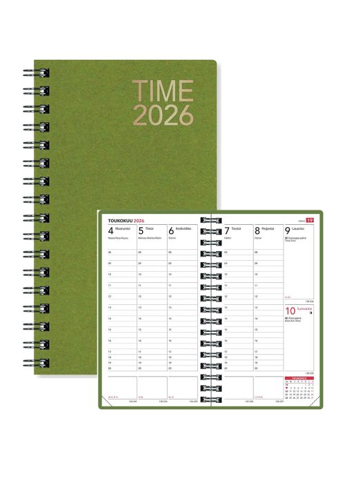 Kalenteri 2026 taskukalenteri Time EKO vihreä