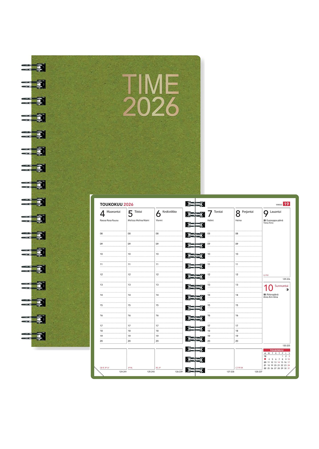 Kalenteri 2026 taskukalenteri Time EKO vihreä